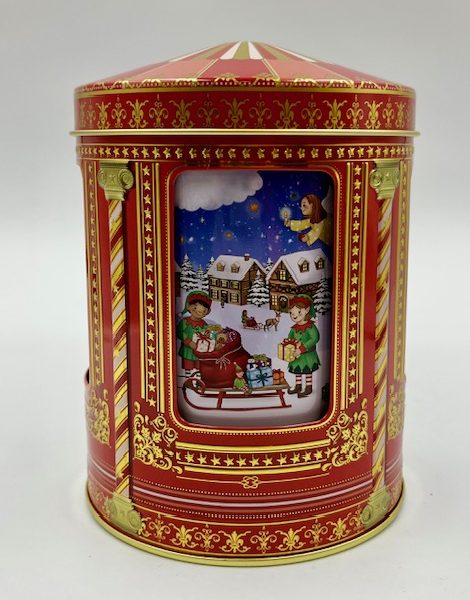 Μπισκότα Σοκολάτας  Μεταλλικό Περιστρεφόμενο καρουζέλ με μουσική Red Christmas 150γρ 12x16cm